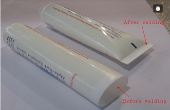 welding samples from ultrasonic tubes sealer pengelasan dengan sampel.jpg
